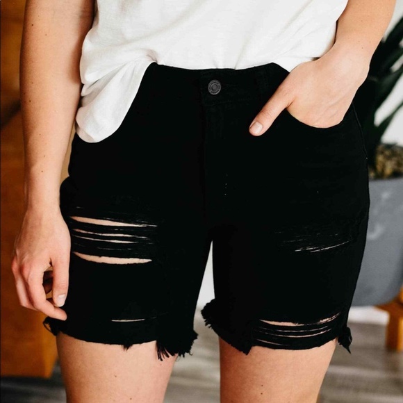 KanCan Pants - KanCan Black Distressed Jean Shorts